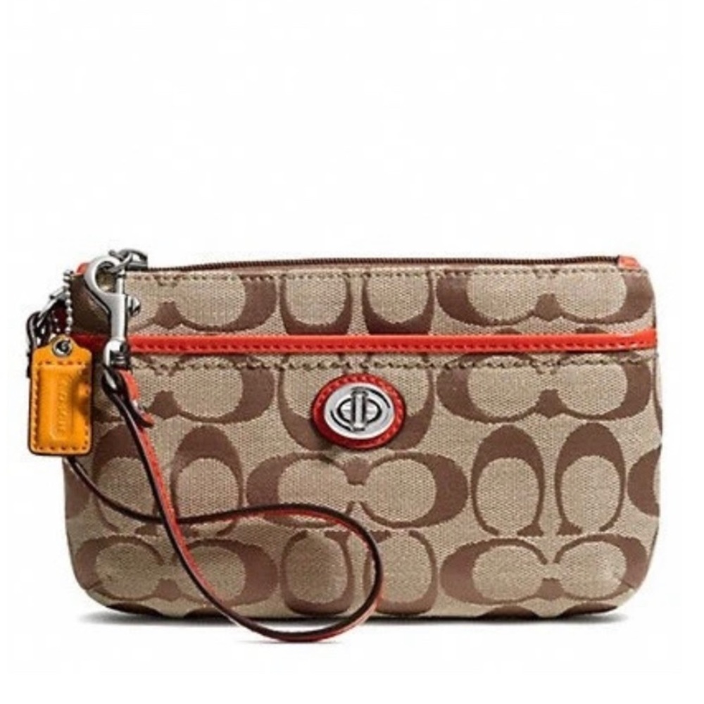 Coach Park Signature Medium Khaki Fabric Wristlet